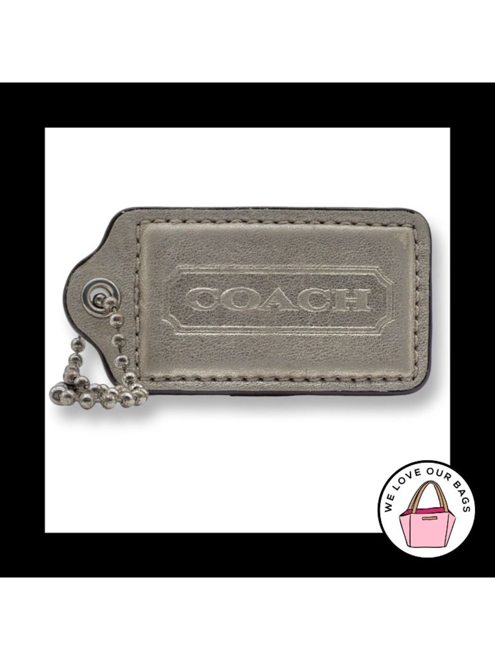 COACH HANG TAG 3" Bag Charm Keychain Fob Light Gold Leather Nickel XL